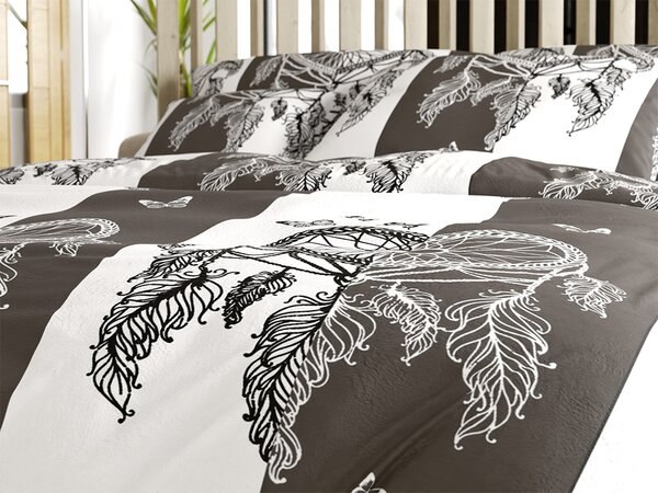 Set posteljine od mikropliša TIRSO sivo-bijele boje + plahta od mikropliša SOFT 90x200 cm bijela, za jedan krevet