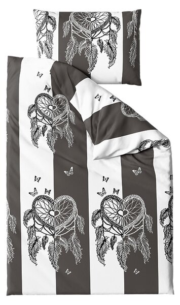 Set posteljine od mikropliša TIRSO sivo-bijele boje + plahta od mikropliša SOFT 90x200 cm bijela, za jedan krevet