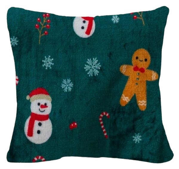 Jastučnica od mikropliša SNOWMAN AND GINGERBREAD 45x45 cm, zelena