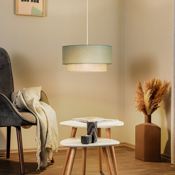 Duolla Boho viseća lampa, kaduljinozelena/smeđa, Ø 45 cm, tkanina, prigušiva, Zelena, spavaća soba, Metal