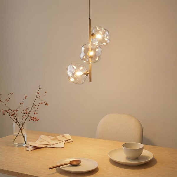 TK Lighting Lava viseća svjetiljka, 3 žarulje, Ø 29 cm, pijesak/kognac, G9, prigušiva, Bež, Dnevni boravak/blagovaonica, Staklo