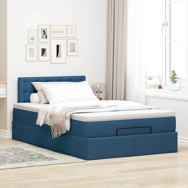 Otomanski okvir kreveta s madraca plavi 120x190 cm od tkanine - Plava / 120 x 190