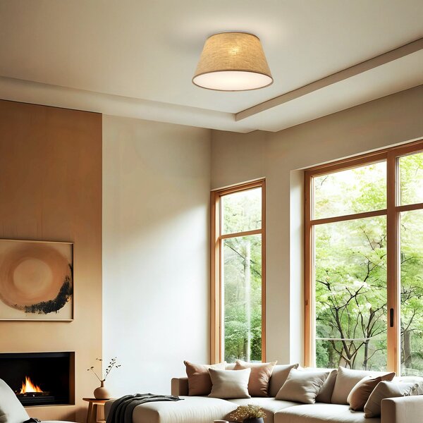 TK Lighting Formo stropna svjetiljka, bež, lan, Ø 38 cm, E27, prigušiva, Bež, Dnevni boravak/blagovaonica, Tkanina / tekstil