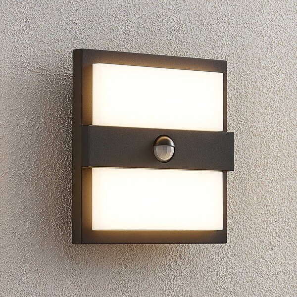 Lucande LED vanjska zidna svjetiljka Gylfi, 20 cm, crna, senzor, Crno, Metal