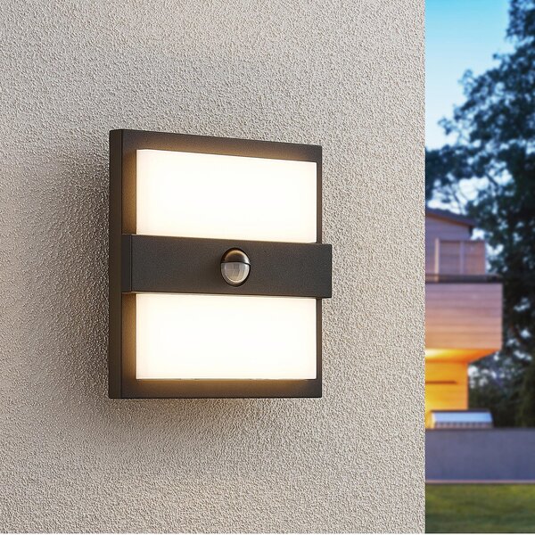 Lucande LED vanjska zidna svjetiljka Gylfi, 20 cm, crna, senzor, Crno, Metal