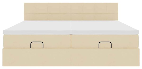 Otomanski okvir kreveta s madracima krem 200x200cm od tkanine - Krema / 200 x 200 cm