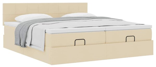 Otomanski okvir kreveta s madracima krem 200x200cm od tkanine - Krema / 200 x 200 cm