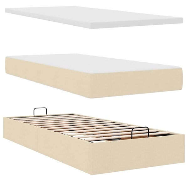 Otomanski okvir kreveta s madracima krem 200x200cm od tkanine - Krema / 200 x 200 cm