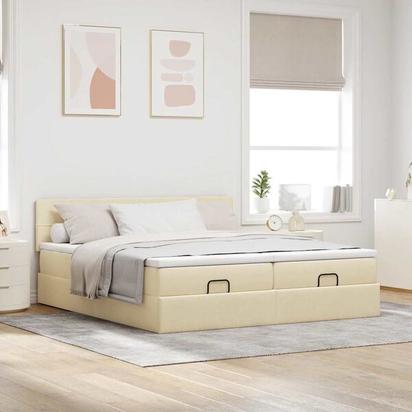 Otomanski okvir kreveta s madracima krem 200x200cm od tkanine - Krema / 200 x 200 cm