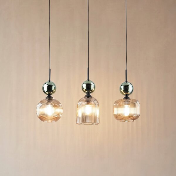 TK Lighting Sophia viseća lampa, 3 svjetla, boja konjaka/zelena, duljina 65 cm, E14, prigušiva, Zelena, Dnevni boravak/blagovaonica, Staklo