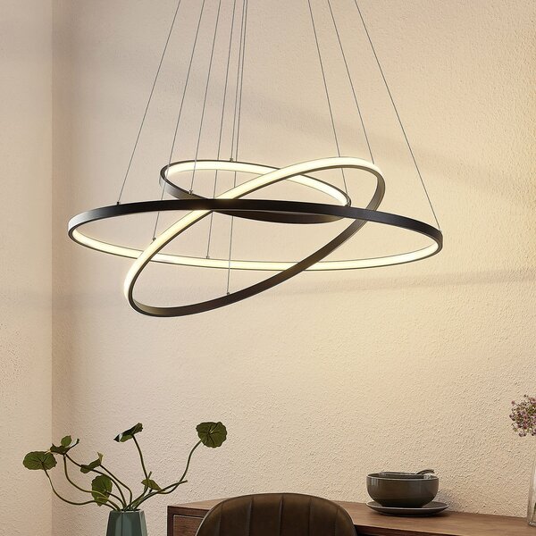Lucande LED viseća svjetiljka Ezana, crna, metalna, Ø 80 cm, prigušiva, Crno, Dnevni boravak/blagovaonica, Metal