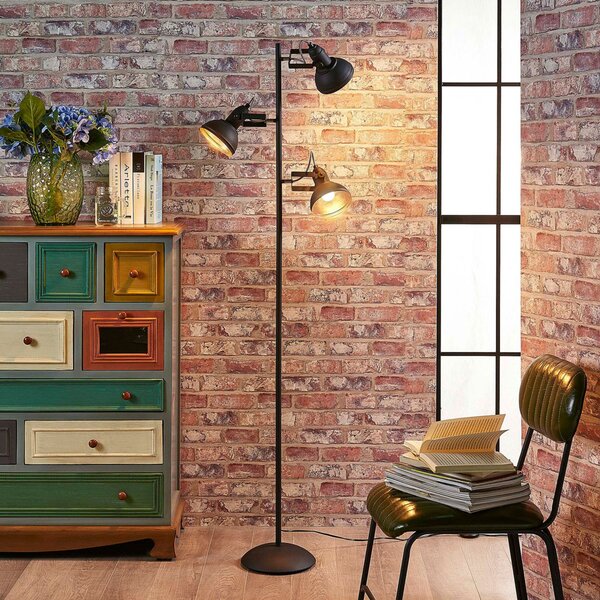 Lindby podna lampa Lilly, crna, metal, 170cm, E14, Crno, Dnevni boravak/blagovaonica, Metal