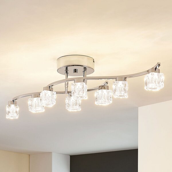 Lindby LED stropna svjetiljka Yaro, 8 žarulja, krom, prigušiva, prigušiva, Metalik, Dnevni boravak/blagovaonica, Metal