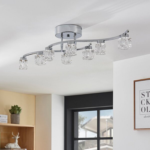 Lindby LED stropna svjetiljka Yaro, 8 žarulja, krom, prigušiva, prigušiva, Metalik, Dnevni boravak/blagovaonica, Metal