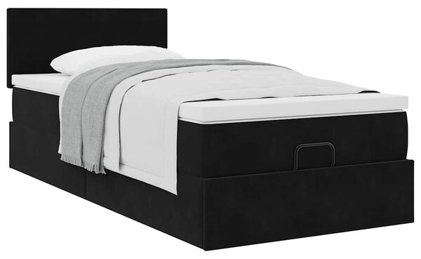 Otomanski okvir kreveta s madraca crni 90x190cm baršunasti - Crna / 90 x 190 cm