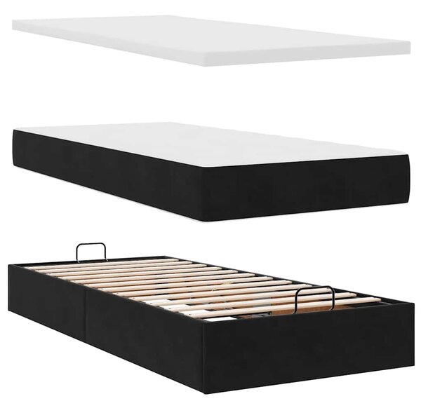 Otomanski okvir kreveta s madraca crni 90x190cm baršunasti - Crna / 90 x 190 cm