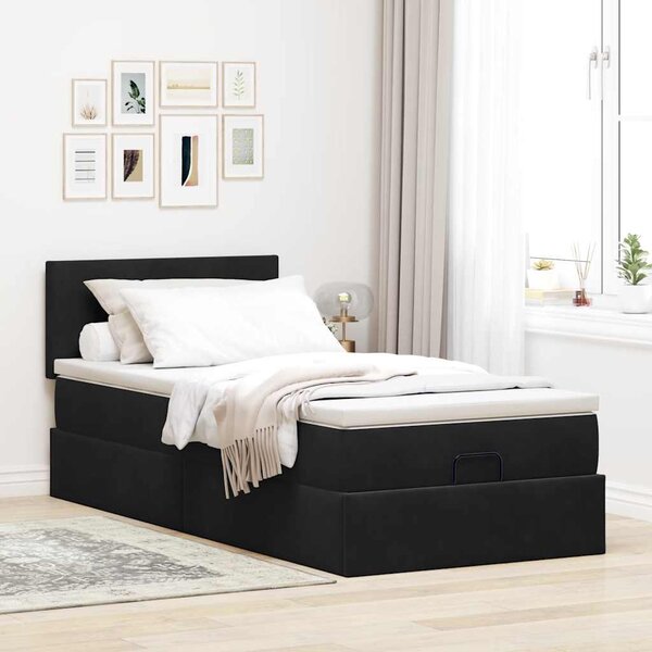 Otomanski okvir kreveta s madraca crni 90x190cm baršunasti - Crna / 90 x 190 cm