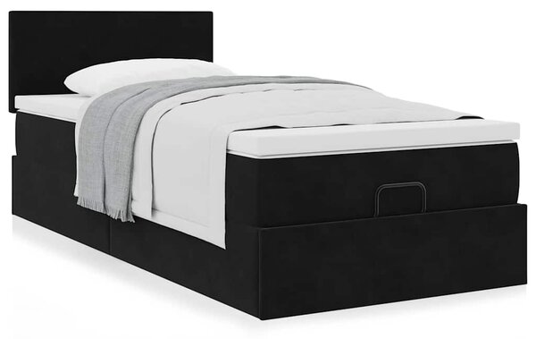 Otomanski okvir kreveta s madraca crni 90x190cm baršunasti - Crna / 90 x 190 cm