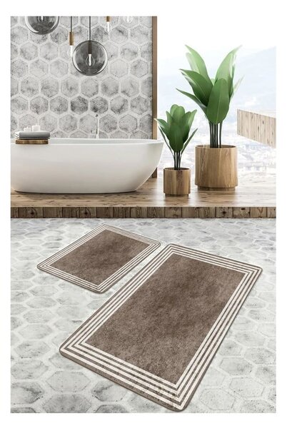 Smeđe-sive od samta kupaonske prostirke u setu 2 kom 60x100 cm – Mila Home