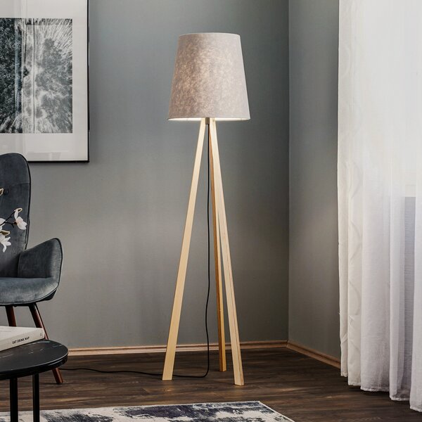 Quitani tronožna podna lampa Jata, drvo, filc, siva