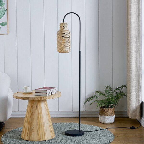 Lindby podna lampa Venora, 145 cm visoka, bambus, E27, Crno, Dnevni boravak/blagovaonica, Metal