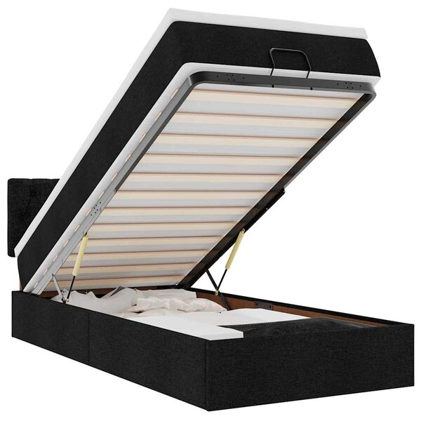 Otomanski okvir kreveta s madraca crni 90x190cm od tkanine - Crna / 90 x 190 cm