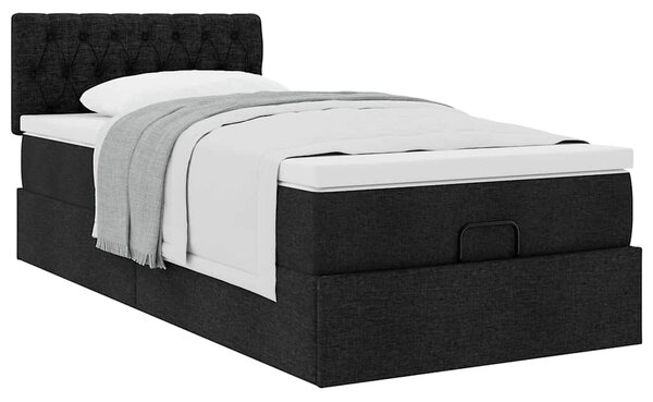Otomanski okvir kreveta s madraca crni 90x190cm od tkanine - Crna / 90 x 190 cm