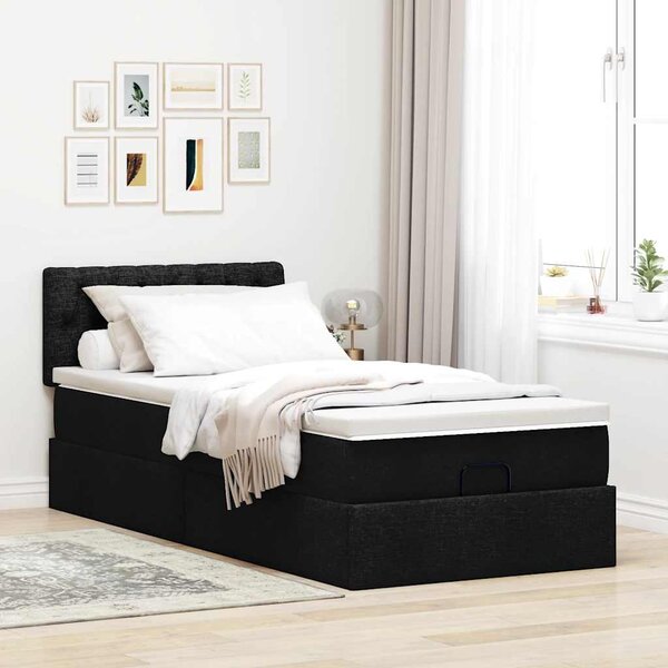 Otomanski okvir kreveta s madraca crni 90x190cm od tkanine - Crna / 90 x 190 cm