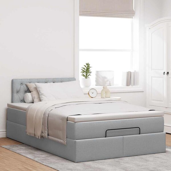 Otomanski krevet s madracem svjetlosivi 120x190 cm tkanine - Siva / 120 x 190