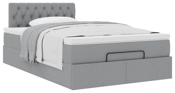 Otomanski krevet s madracem svjetlosivi 120x190 cm tkanine - Siva / 120 x 190