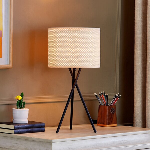 Lindby stolna lampa Soula, Ø 26 cm, bež, plastika, E27, Bež, Dnevni boravak/blagovaonica, Plastika, tronožac