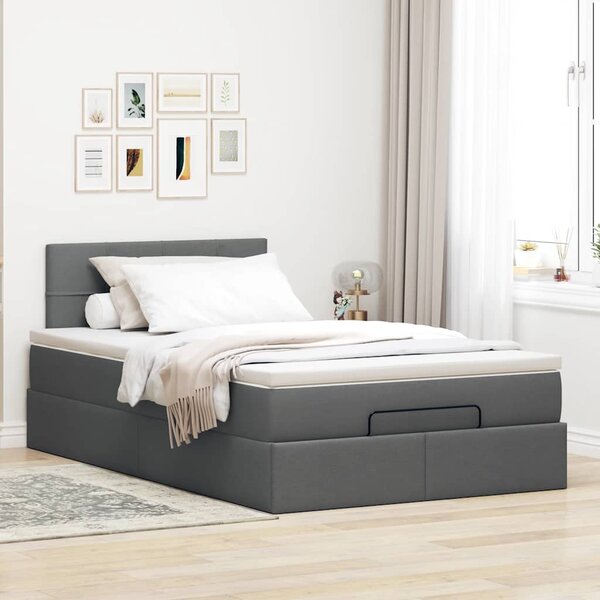 Otomanski krevet s madracem tamnosivi 120x190 cm tkanine - Siva / 120 x 190