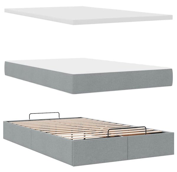 Otomanski krevet s madracem svjetlosivi 120x190 cm tkanine - Siva / 120 x 190 cm