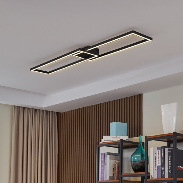 Lucande LED stropna lampa Tjado, 120 cm dužine, crna, metal, prigušiva, Crno, Dnevni boravak/blagovaonica, Metal
