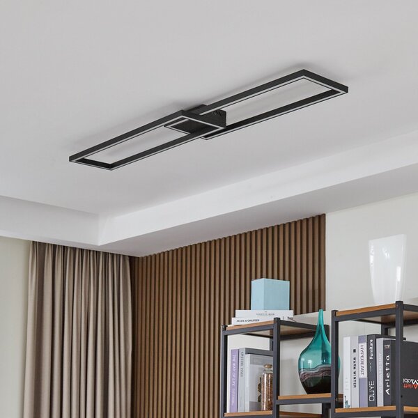 Lucande LED stropna lampa Tjado, 120 cm dužine, crna, metal, prigušiva, Crno, Dnevni boravak/blagovaonica, Metal