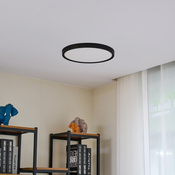 Lindby LED stropna svjetiljka Pravin, Ø 40 cm, CCT, crna, Crno, Dnevni boravak/blagovaonica, Plastika