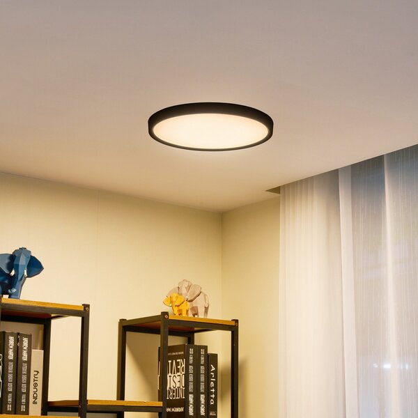 Lindby LED stropna svjetiljka Pravin, Ø 40 cm, CCT, crna, Crno, Dnevni boravak/blagovaonica, Plastika