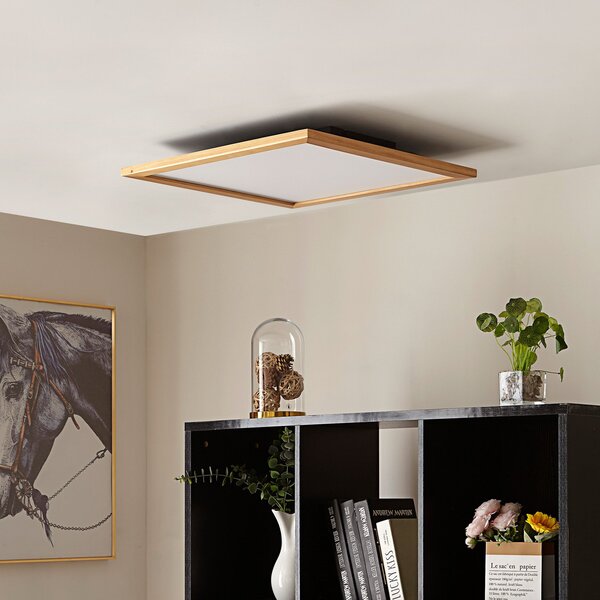 Lucande LED stropna svjetiljka Joren, 52 cm, drvo, CCT, daljinsko, prigušiva, Drvo, Dnevni boravak/blagovaonica, Drvo