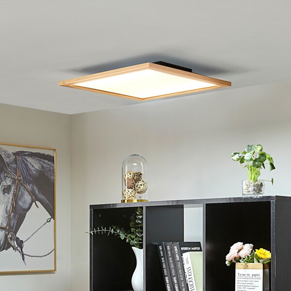 Lucande LED stropna svjetiljka Joren, 52 cm, drvo, CCT, daljinsko, prigušiva, Drvo, Dnevni boravak/blagovaonica, Drvo