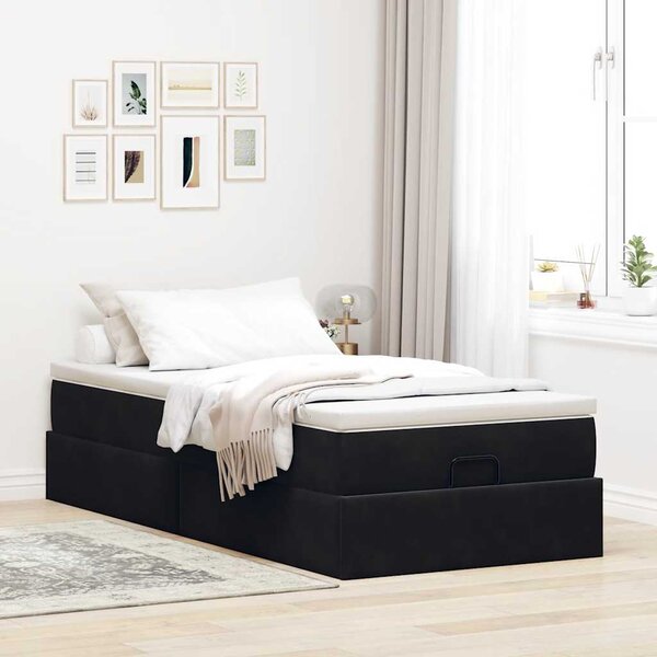 Otomanski okvir kreveta s madraca crni 90x200cm baršunasti - Crna / 90 x 200 cm