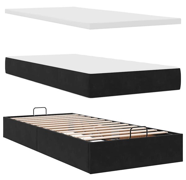 Otomanski okvir kreveta s madraca crni 90x200cm baršunasti - Crna / 90 x 200 cm