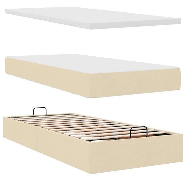 Otomanski krevet s madracem krem 90x200 cm tkanine - Krema / 90 x 200 cm