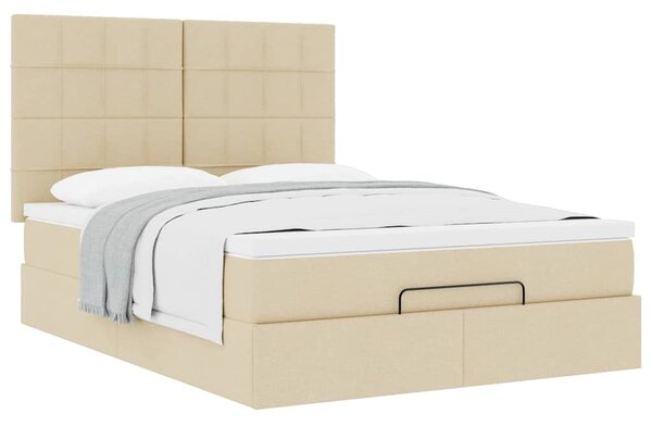 Otomanski krevet s madracem krem 140x190cm od tkanine - Krema / 140 x 190 cm