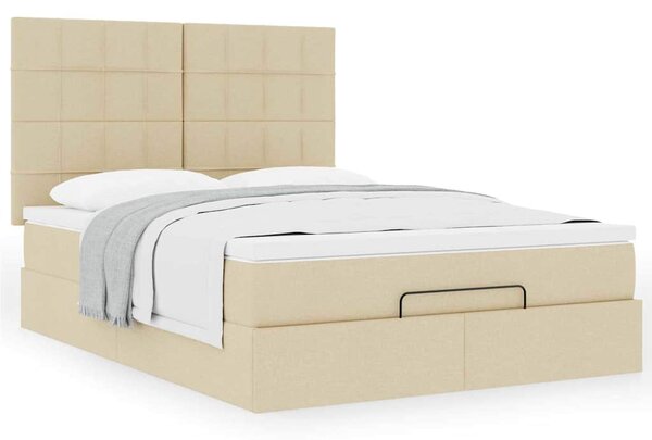 Otomanski krevet s madracem krem 140x190cm od tkanine - Krema / 140 x 190 cm