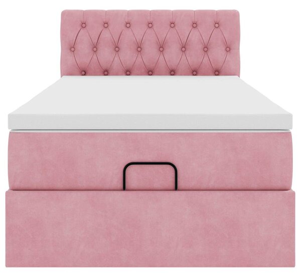 Otomanski okvir kreveta s madraca ružičasti 90x200cm baršunasti - Ružičasti / 90 x 200 cm