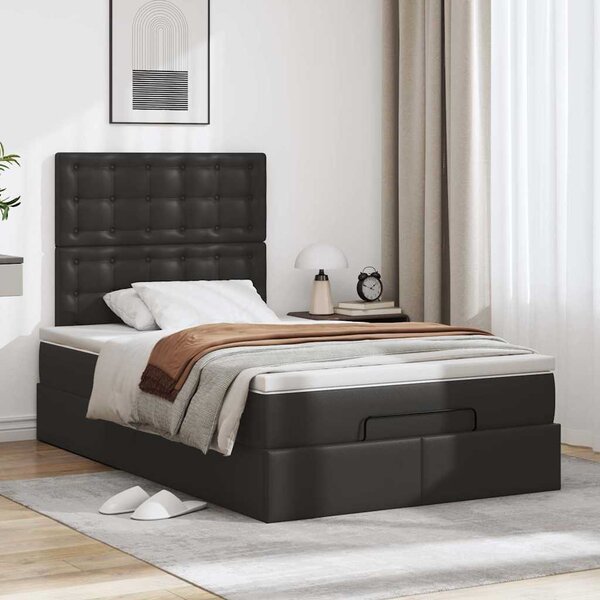 Otomanski okvir kreveta s madracem crni 120x190cm umjetna koža - Crna / 120 x 190 cm