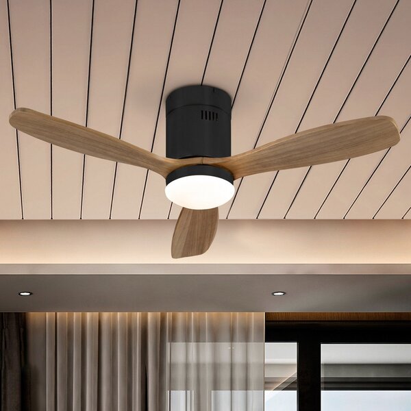 Schuller Valencia LED stropni ventilator Siroco Mini, DC, tihi, crni/orah, prigušiva, Drvo, Dnevni boravak/blagovaonica, Drvo