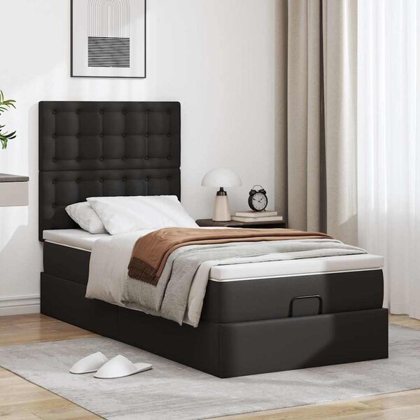 Otomanski krevet s madracem crni 80x200cm umjetna koža - Crna / 80 x 200 cm
