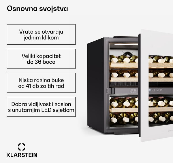 Klarstein Rhone 36 Duo hladnjak za vino, 36 boca, LED kontrola, push-to-open, tihi rad