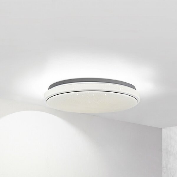 Lindby LED stropna svjetiljka Glamo, Ø 39 cm, krom, bijela, IP44, Metalik, kupaonica, Metal